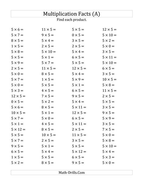 Free Multiplication Worksheets 0 12