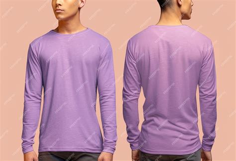 Premium Photo | Man wearing a purple Tshirt with long sleeves Front and ...