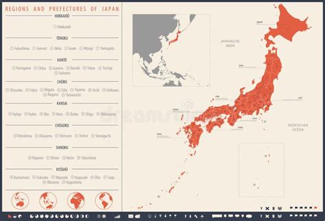 Detailed Vector Map Regions And Prefectures Of Japan Stock Vector