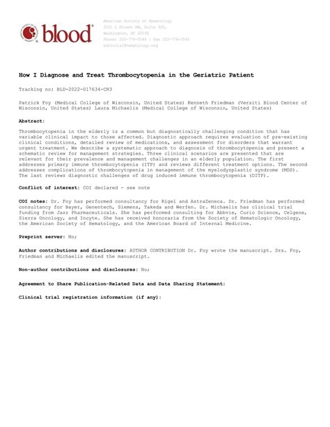 SOLUTION Diagnose And Treat Thrombocytopenia In The Geriatric Patient