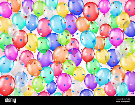 Group Of Colorful Balloons And Confetti Background Stock Vector Image