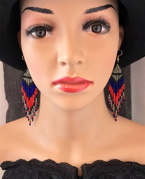 Native American Beaded Fringe Earrings Navajo Huichol Glass Etsy