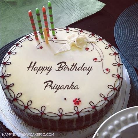 Candles Decorated Happy Birthday Cake For Priyanka