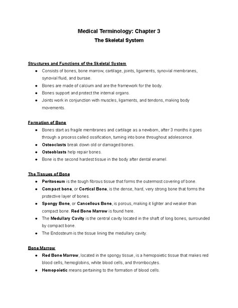 Medical Terminology for the Skeletal System (Ch. 3) - Studocu