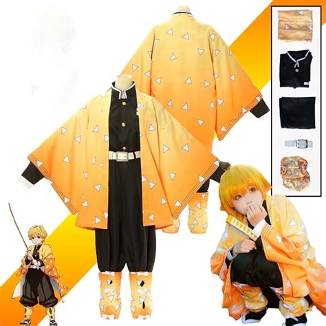 Men Boys Japanese Anime Demon Slayer Costume Kimetsu no Yaiba Agatsuma Zenitsu Halloween Pary ...