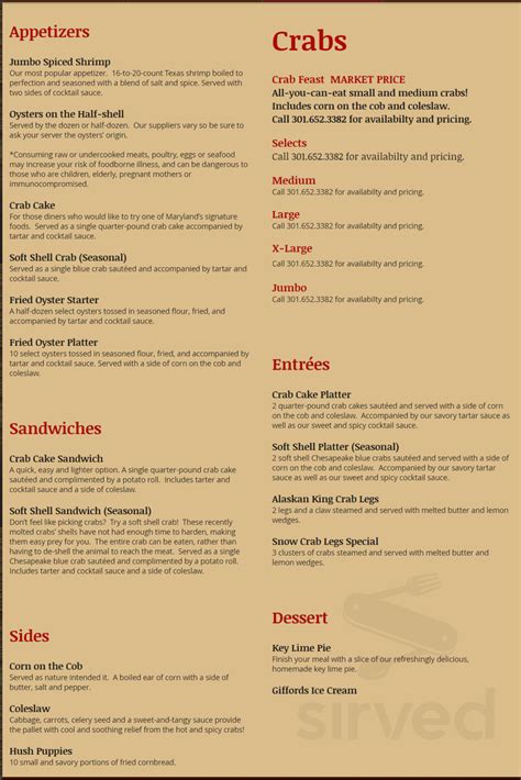 Bethesda Crab House menu in Bethesda, Maryland, USA