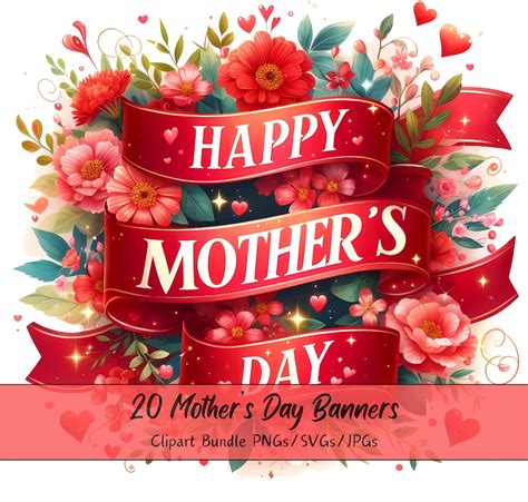 Happy Mother's Day Banners Clipart Bundle, Watercolor Clip Art Images ...