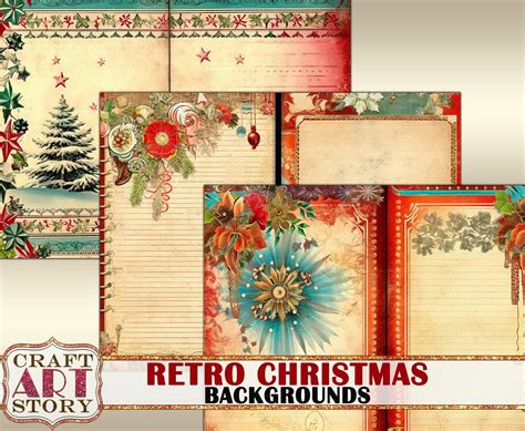 Retro Christmas Junk Journal Pagesbackgrounds Journal Etsy