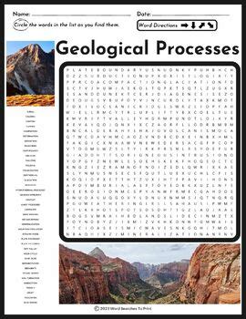 Geological Processes Word Search Puzzle By Word Searches To Print