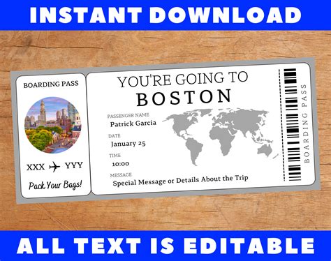 Boston Boarding Pass Ticket Template Surprise T Airline Airplane