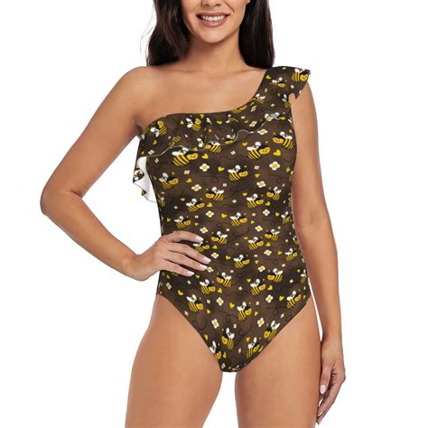 Bingfone Flying Furry Honey Bees Print Womens One Piece Swimsuits One