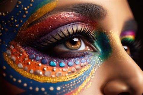 Premium Photo A Womans Eye Closeup With Colorful Makeup Holi Concept