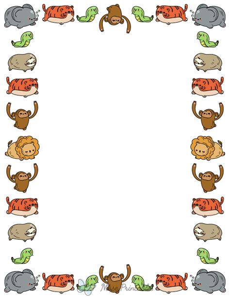 Printable Kawaii Jungle Animals Page Border