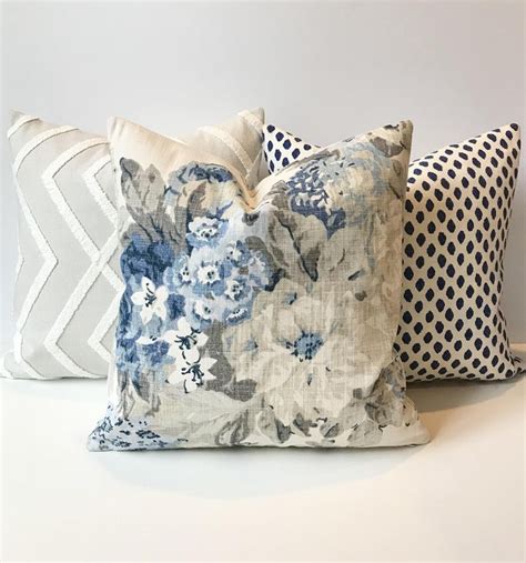 Blue And Gray Antique Floral Decorative Pillow Cover Double Sided Cover Only Etsy Floral