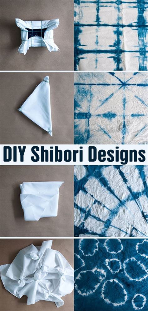 Four Different Pictures Showing How To Make Shibori Designs With White