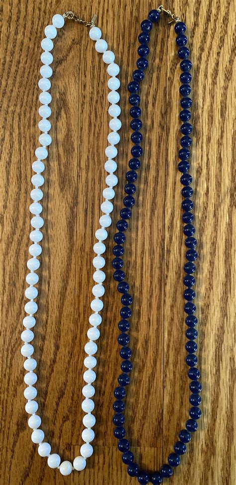 Vintage Lot Of 3 Monet White And Navy Beaded And Cubic Gem