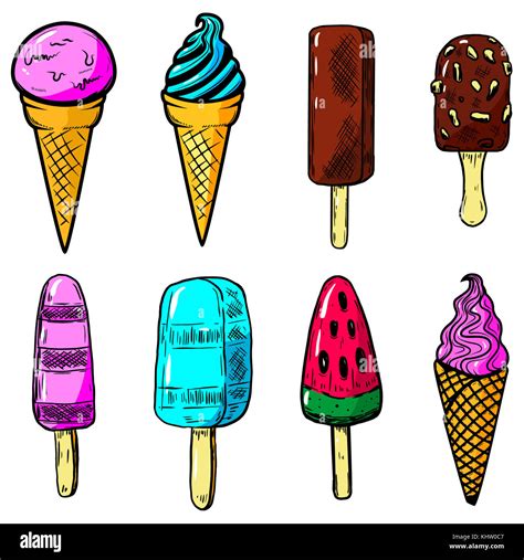 Juego De Helados Ilustraciones Elementos Del Dise O De Cartel Tarjeta