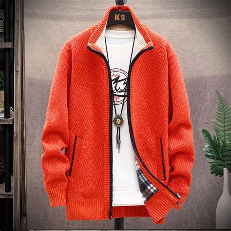 Plus Size Warm Mens Knitting Overcoat Mens Winter Sweaters Zippered Cardigan Knit Sweater Coat