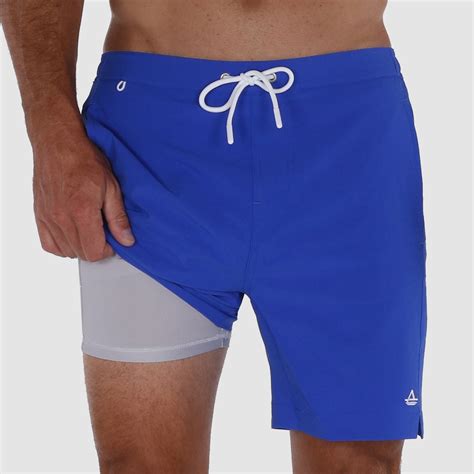 Mens 6 Inseam Swim Trunks With Compression Liner Blue