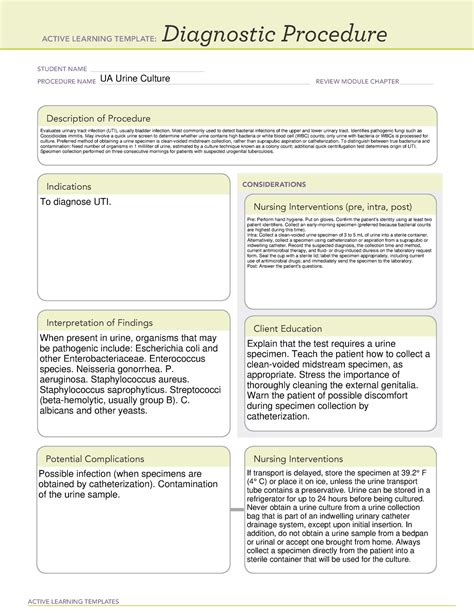 Ati Diagnostic Procedure Template Ua Urine Culture Active Learning