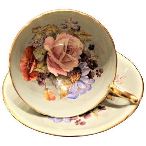 J A Bailey Signed Aynsley Bone China Pink Cabbage Rose Tea Cup And