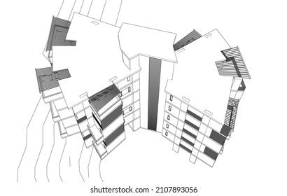 Black White Architecture Building Vector Drawing Stock Vector Royalty