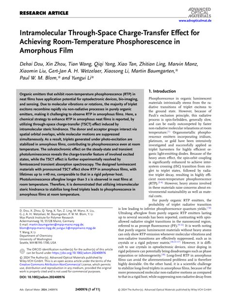 PDF Intramolecular ThroughSpace ChargeTransfer Effect For Achieving