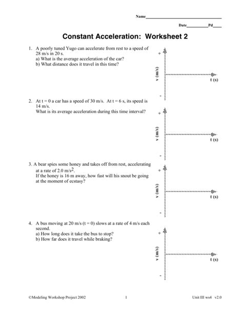 Constant Acceleration Worksheet 2