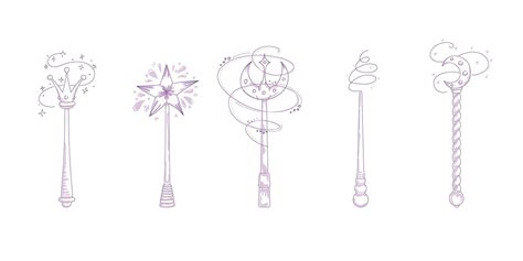 Magic Wands Doodle Set Fairytale Element In Sketch Style Hand Drawn Illustration Isolated On