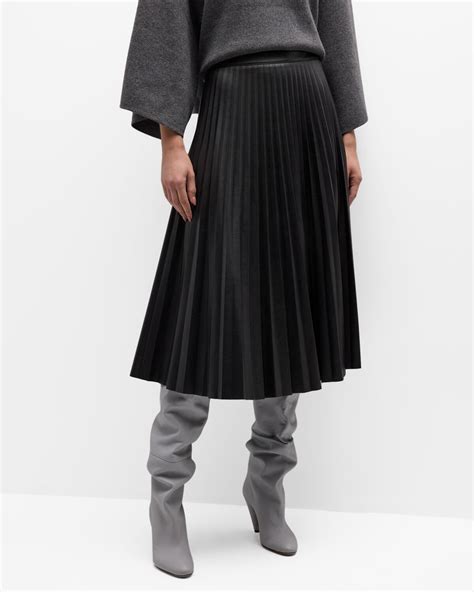 Proenza Schouler White Label Pleated Vegan Leather Midi Skirt Black