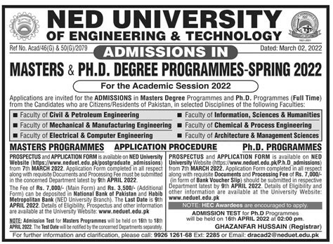 Ned University Master And Phd Admissions 2022 Resultpk