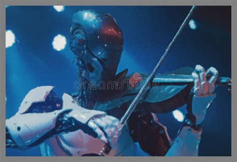 watercolour oil painting   android robot playing  violin
