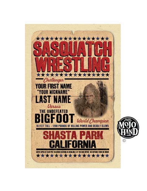 Personalized Bigfoot wrestling poster - MojoHand - Everything Blues™