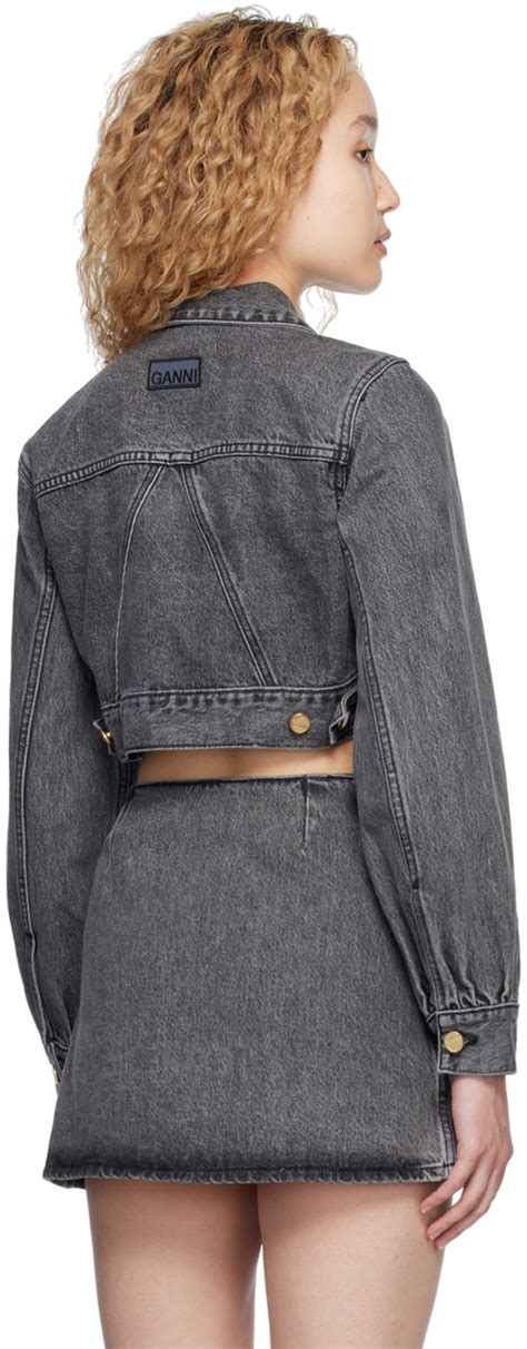 GANNI Gray Cropped Denim Jacket GANNI