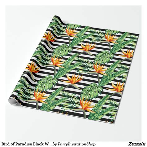 Bird Of Paradise Black White Stripes Wrapping Pape Wrapping Paper