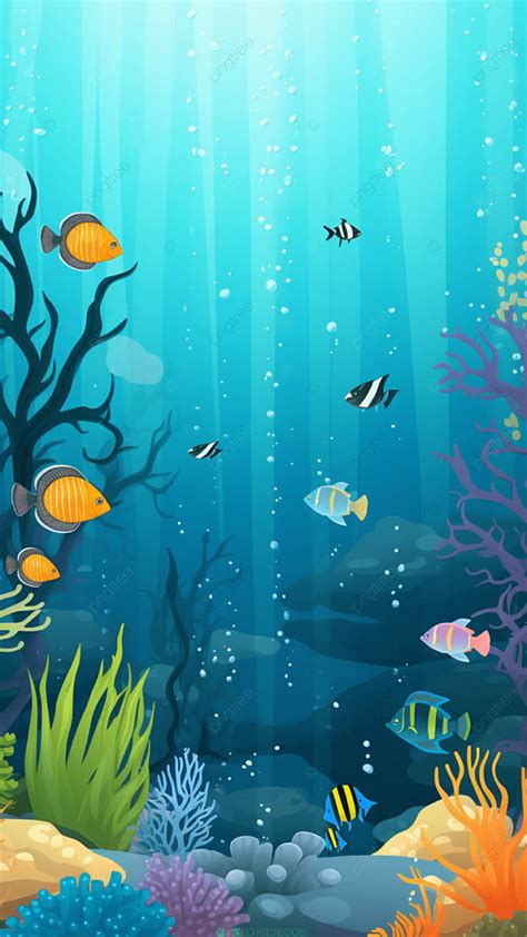 Underwater World Fish School Blue Flat Background Wallpaper Image For