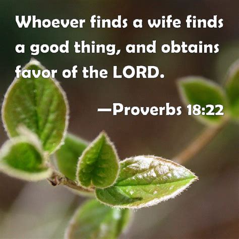 Proverbs 1822 Whoever Finds A Wife Finds A Good Thing And Obtains