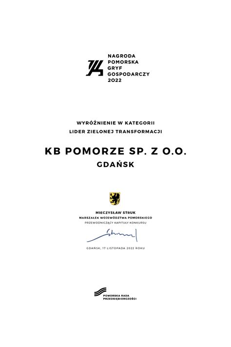 Nagrody I Wyr Nienia Kb Pomorze Sp Z O O Kb Pomorze Sp Z O O