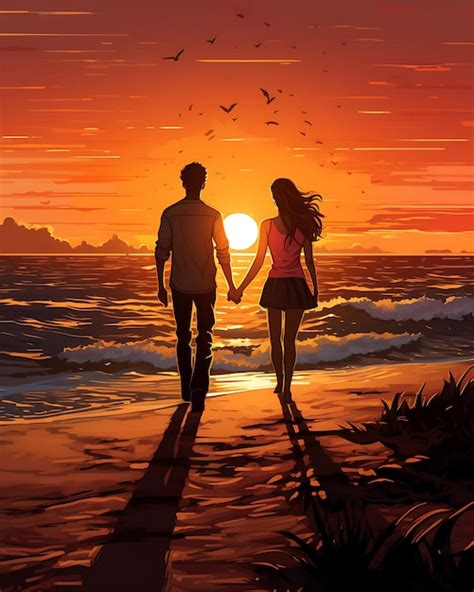 Premium Photo Couple Walking Beach Sunset Style