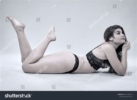 Plus Size Glamour Model Black Lingerie Stock Photo 1831498150