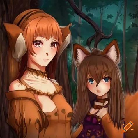 Two Anime Girls With Fox Ears And Tails In A Medieval Fantasy World On Craiyon