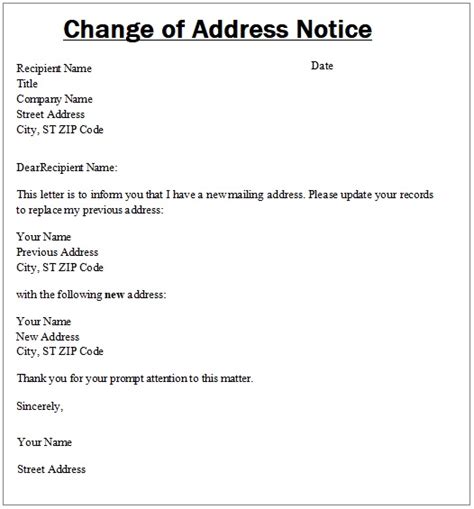 Change Of Address Notice Templates 6 Free Word Excel And Pdf