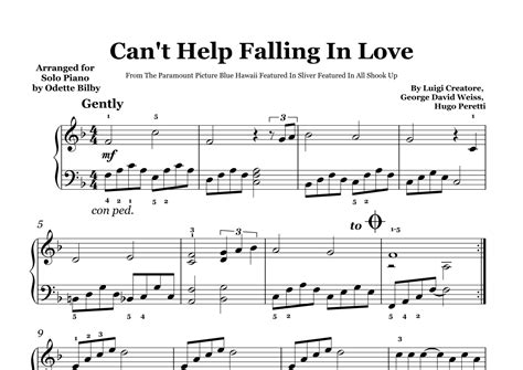 Can T Help Falling In Love Arr Odette Bilby By Elvis Presley Sheet Music For Easy Piano At