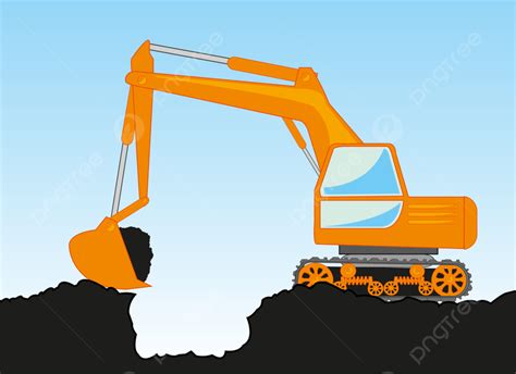 Vector Illustration Of The Special Technology Excavator Digging Ground