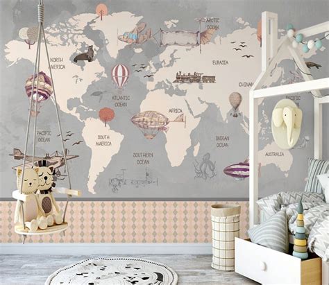 World Map Airplanes Background Wallpaper Self Adhesive Peel and Stick ...