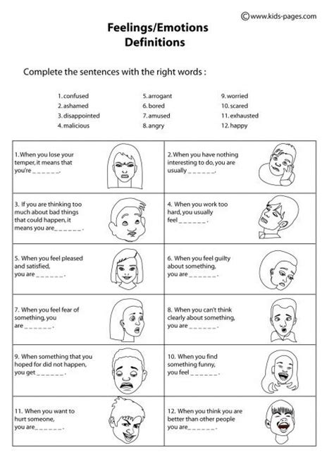 Emotion Identification Emotions Worksheet