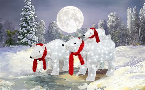 Amazon.com: Recaceik 3-Piece Lighted Polar Bear Christmas Decorations ...