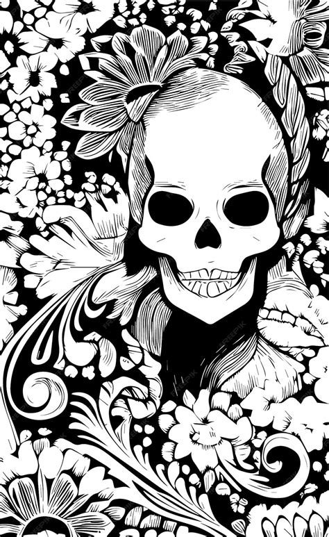 Premium Vector Female Candy Skull Tattoos Hand Drawn Vector Black And