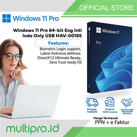 Promo Microsoft Windows Pro FPP 11 64 Bit Eng Intl Indo Only USB HAV