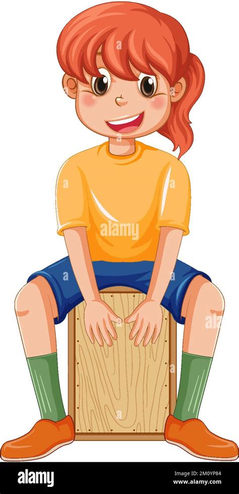 Girl Playing Cajon Drum Vector Illustration Stock Vector Image Art